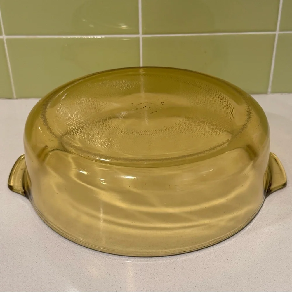 Vintage Pyr-O-Rey Amber Glass Casserole Dish with Tab Handles